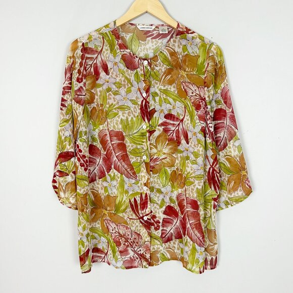 Vintage Laura Ashley Silk Floral Button Front Top Blouse Size Medium Women's - Picture 1 of 4